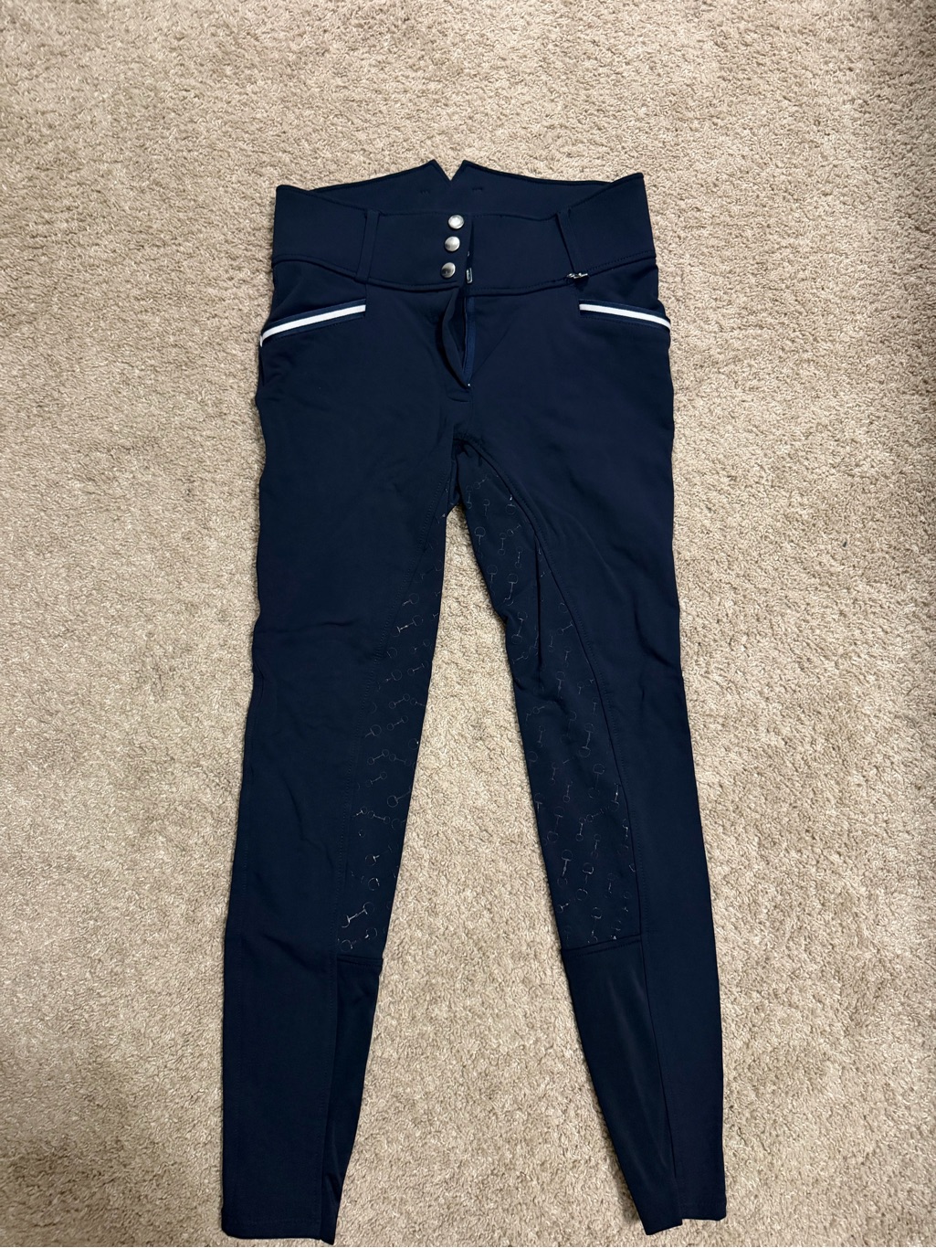 Horze Navy High-Waist Riding Breeches With White Accent
